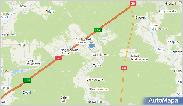 mapa Nagoszewo, Nagoszewo gmina Ostrów Mazowiecka na mapie Targeo